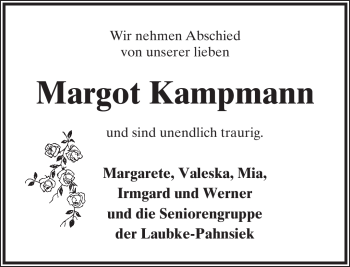 Anzeige  Margot Kampmann  Lippische Landes-Zeitung