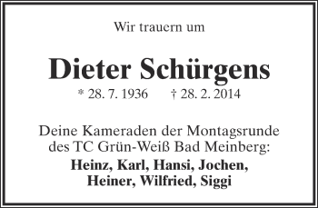 Anzeige  Dieter Schürgens  Lippische Landes-Zeitung