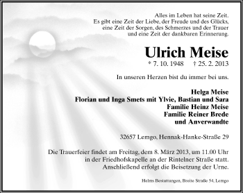 Anzeige  Ulrich Meise  Lippische Landes-Zeitung