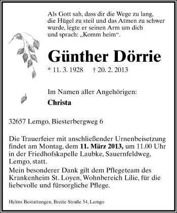 Anzeige  Günther Dörrie  Lippische Landes-Zeitung
