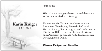 Anzeige  Karin Krüger  Lippische Landes-Zeitung