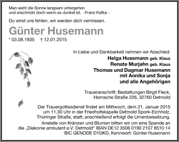 Anzeige  Günter Husemann  Lippische Landes-Zeitung