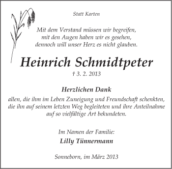Anzeige  Heinrich Schmidtpeter  Lippische Landes-Zeitung