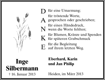 Anzeige  Inge Silbermann  Lippische Landes-Zeitung