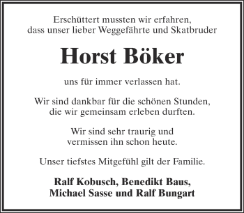 Anzeige  Horst Böker  Lippische Landes-Zeitung