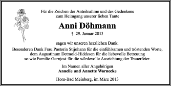 Anzeige  Anni Döhmann  Lippische Landes-Zeitung
