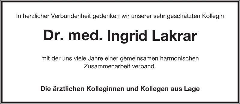  Traueranzeige für Ingrid Lakrar vom 02.03.2013 aus Lippische Landes-Zeitung