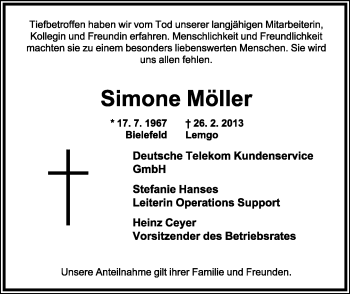 Anzeige  Simone Möller  Lippische Landes-Zeitung