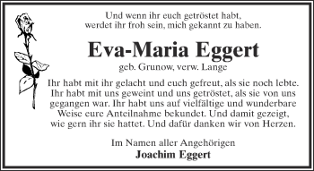 Anzeige  Eva-Maria Eggert  Lippische Landes-Zeitung