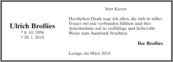 Anzeige  Ulrich Broßies  Lippische Landes-Zeitung