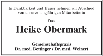 Anzeige  Heike Obermark  Lippische Landes-Zeitung