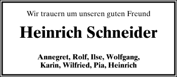 Anzeige  Heinrich Schneider  Lippische Landes-Zeitung