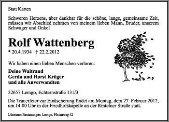 Anzeige  Rolf Wattenberg  Lippische Landes-Zeitung