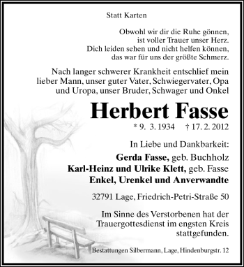 Anzeige  Herbert Fasse  Lippische Landes-Zeitung
