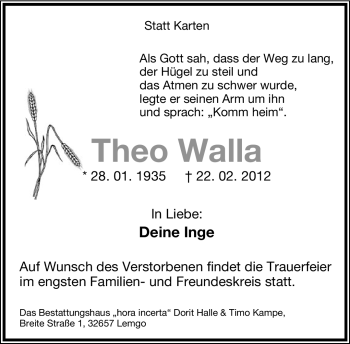 Anzeige  Theo Walla  Lippische Landes-Zeitung