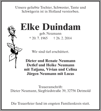 Anzeige  Elke Duindam  Lippische Landes-Zeitung