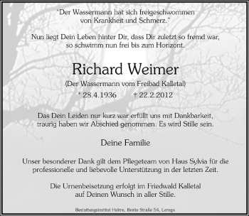 Anzeige  Richard Freitag  Lippische Landes-Zeitung