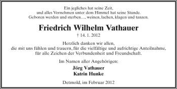 Anzeige  Friedrich Wilhelm Vathauer  Lippische Landes-Zeitung