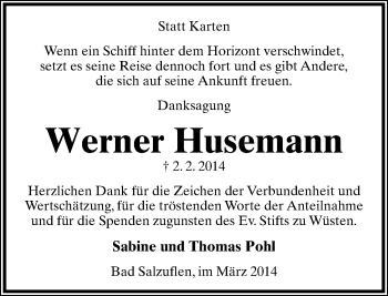 Anzeige  Werner Husemann  Lippische Landes-Zeitung
