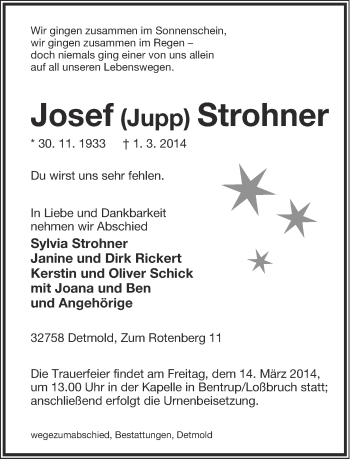 Anzeige  Josef Strohner  Lippische Landes-Zeitung