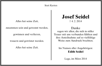 Anzeige  Josef Seidel  Lippische Landes-Zeitung