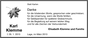 Anzeige  Karl Klemme  Lippische Landes-Zeitung