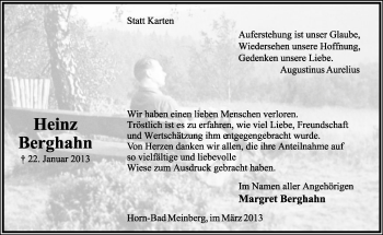Anzeige  Heinz Berghahn  Lippische Landes-Zeitung