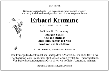 Anzeige  Erhard Krumme  Lippische Landes-Zeitung