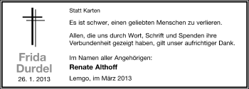 Anzeige  Frida Durdel  Lippische Landes-Zeitung