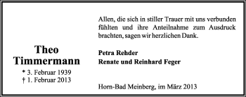 Anzeige  Theo Timmermann  Lippische Landes-Zeitung