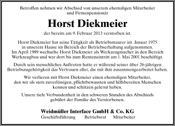 Anzeige  Horst Diekmeier  Lippische Landes-Zeitung