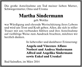 Anzeige  Martha Sindermann  Lippische Landes-Zeitung