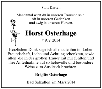 Anzeige  Horst Osterhage  Lippische Landes-Zeitung