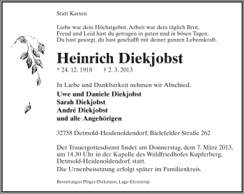 Anzeige  Heinrich Diekjobst  Lippische Landes-Zeitung