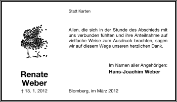 Anzeige  Renate Weber  Lippische Landes-Zeitung