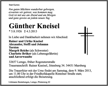 Anzeige  Günther Kneisel  Lippische Landes-Zeitung