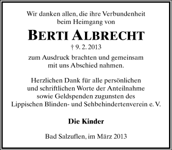 Anzeige  Berti Albrecht  Lippische Landes-Zeitung