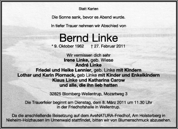 Anzeige  Bernd Linke  Lippische Landes-Zeitung