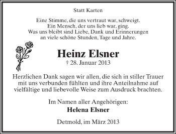 Anzeige  Heinz Elsner  Lippische Landes-Zeitung