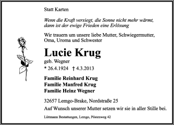Anzeige  Lucie Krug  Lippische Landes-Zeitung