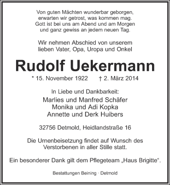 Anzeige  Rudolf Ueckermann  Lippische Landes-Zeitung