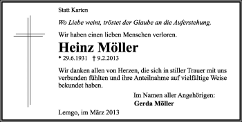 Anzeige  Heinz Möller  Lippische Landes-Zeitung