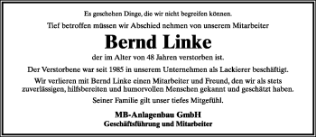 Anzeige  Bernd Linke  Lippische Landes-Zeitung