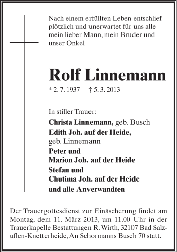 Anzeige  Rolf Linnemann  Lippische Landes-Zeitung