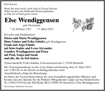 Anzeige  Else Weniggensen  Lippische Landes-Zeitung