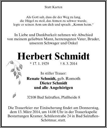Anzeige  Herbert Schmidt  Lippische Landes-Zeitung