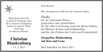 Anzeige  Christian Blankenburg  Lippische Landes-Zeitung