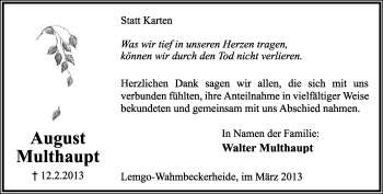 Anzeige  August Multhaupt  Lippische Landes-Zeitung