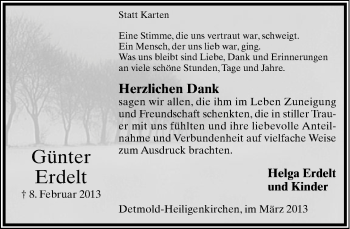 Anzeige  Günter Erdelt  Lippische Landes-Zeitung