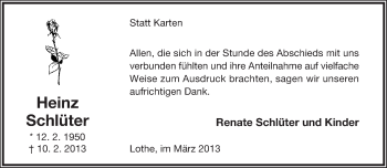 Anzeige  Heinz Schlüter  Lippische Landes-Zeitung